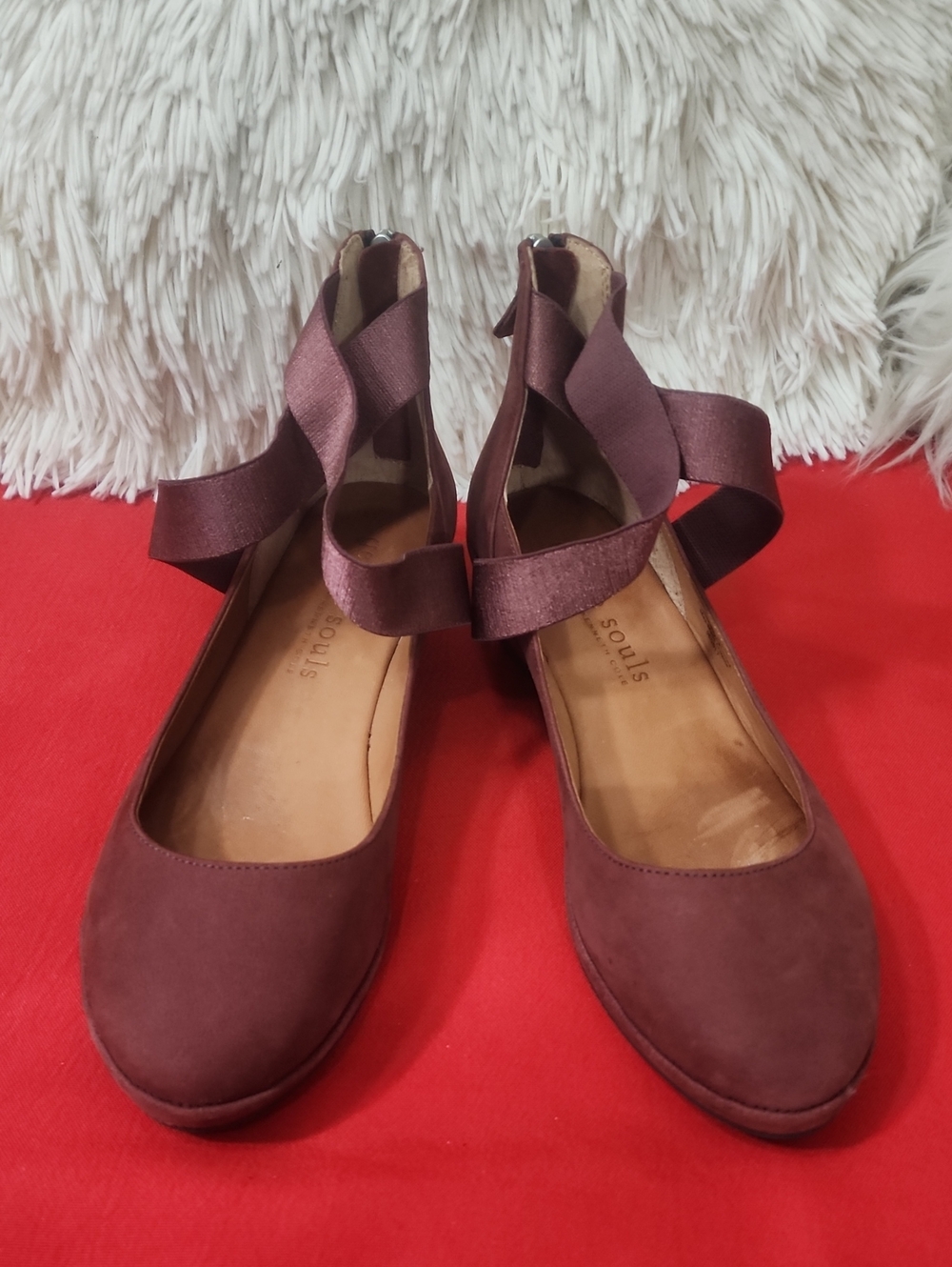 Gentle Souls Burgundy Ankle-Strap Ballet Flats